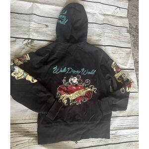 Disney Parks Women's M Mickey Mouse Ed Hardy Style Rose Tattoo Full Zip
